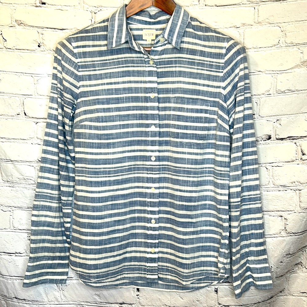 J. Crew Blue White Striped Button Down Long SleeveShirt Size Small
